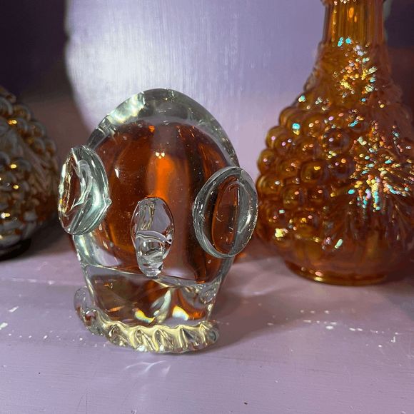 Vintage Art Glass MOD Chunky Owl Figurine Paperweight - Picture 3 of 6